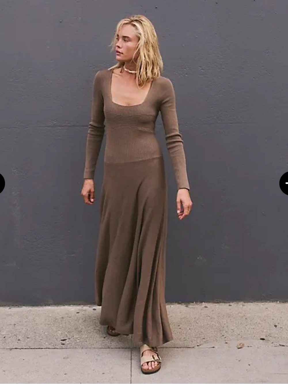 Free People Loren Drop-Waist Sweater Maxi Dress Fossil Brown Sz Small